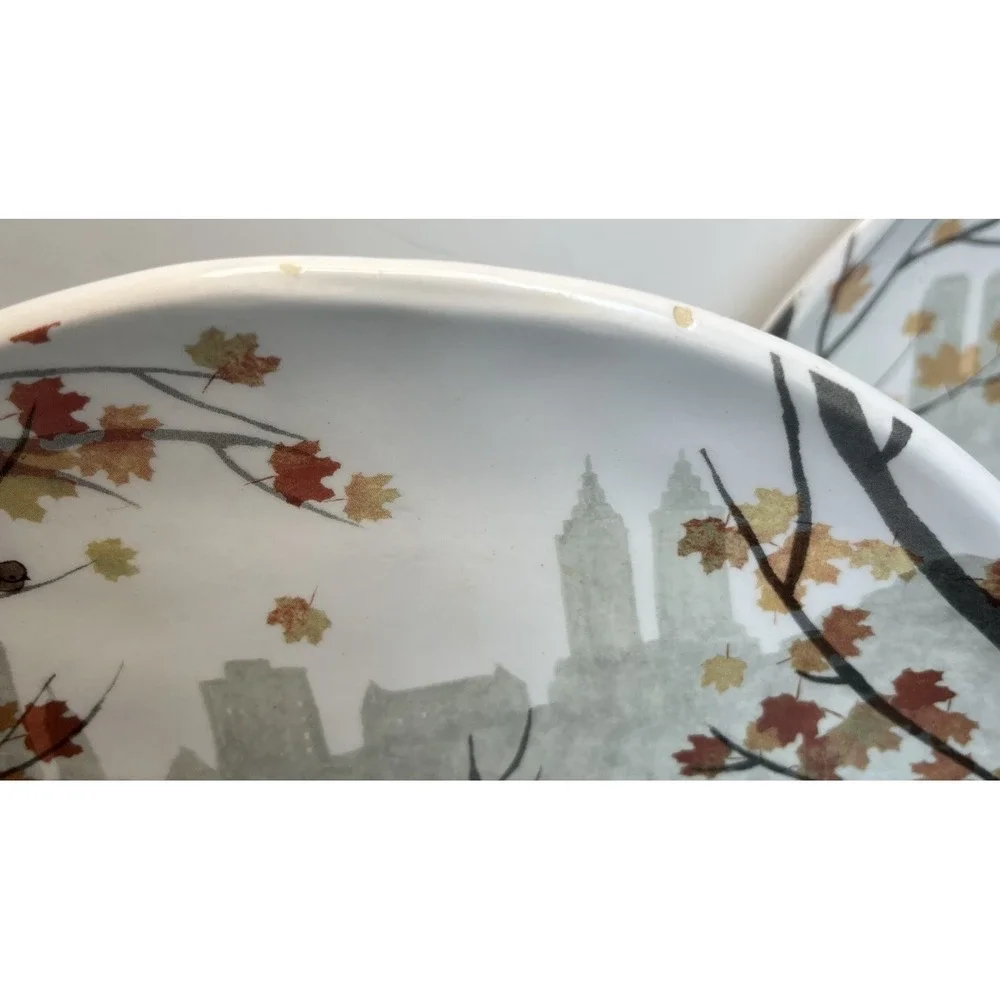 Pier 1 LAZY SUNDAY PUPS Ironstone Plate Autumn NYC Park Poodle Set of 2